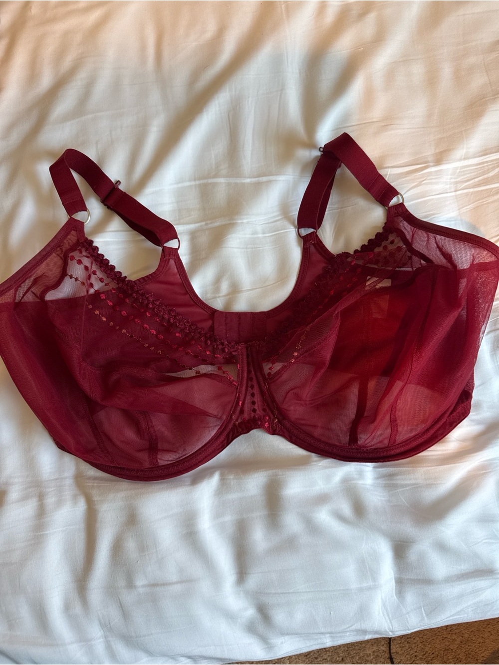 Elomi Matilda Sheer Burgundy Underwire Bra - Women Intimates